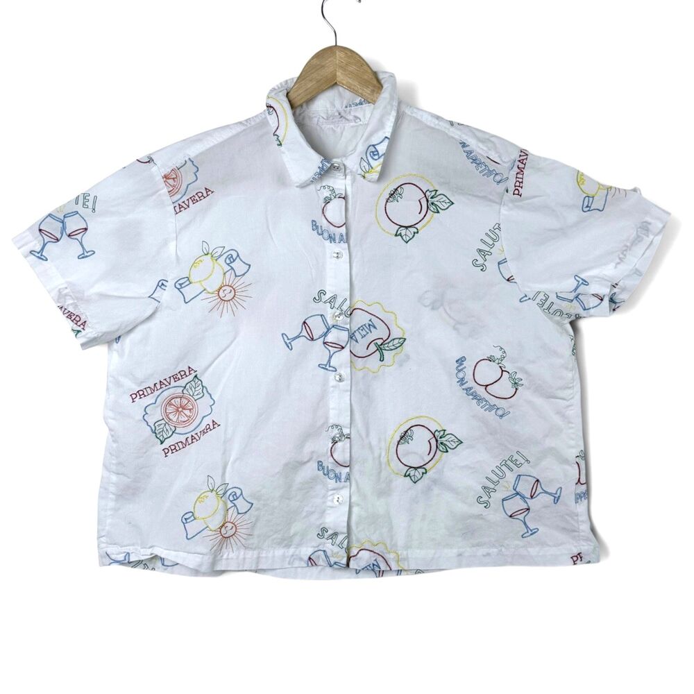 Jane + Delancey White Embroidered Short Sleeve Button Up Size Xl Summer